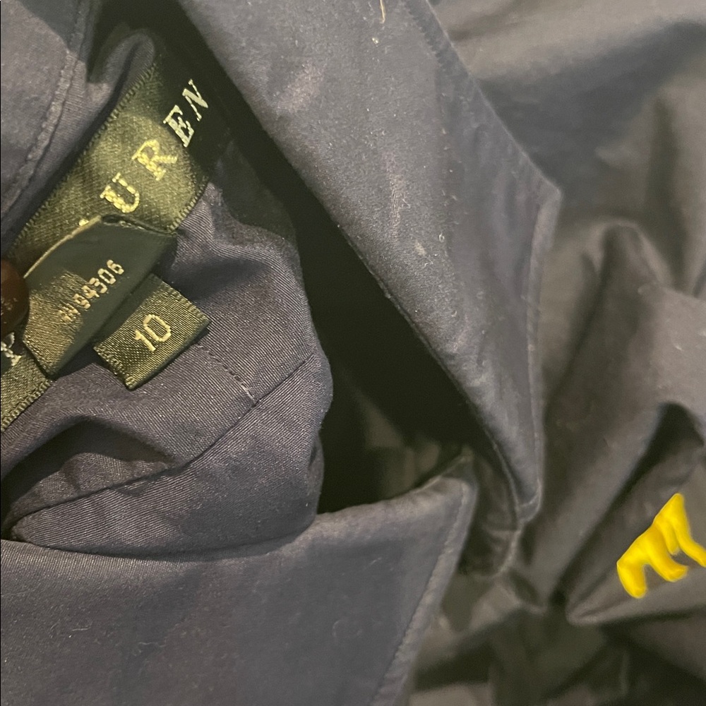 Ralph Lauren Women's Dark Blue Button Down Shirt with Yellow Emblem Size 10 - Picture 4 of 4